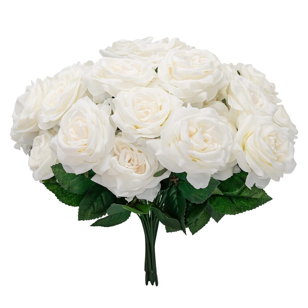 3637 Artificial//Faux Flowers - Rose Bunch White Color, Pack of 6, Totally